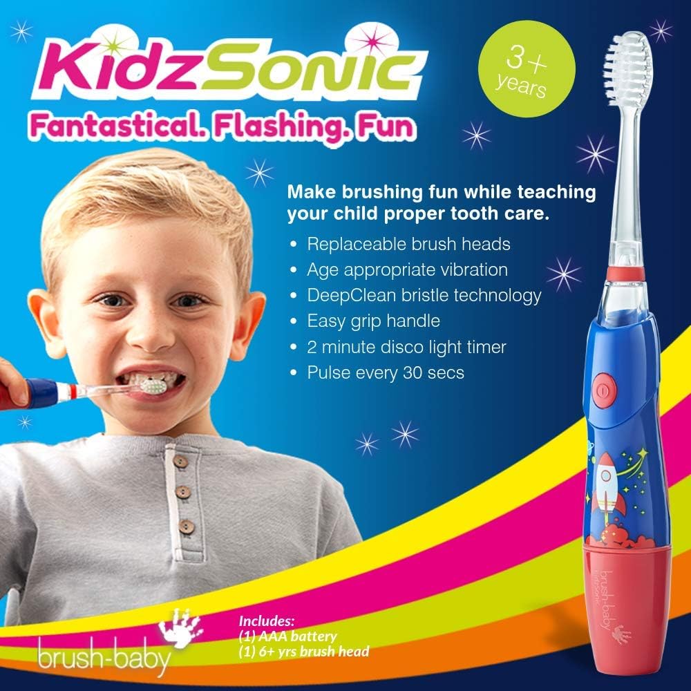 B07YVKSLHYBrush‑Baby - KidzSonic Rocket Kids Electric Toothbrush for Ages 3+ with Disco LED Lights