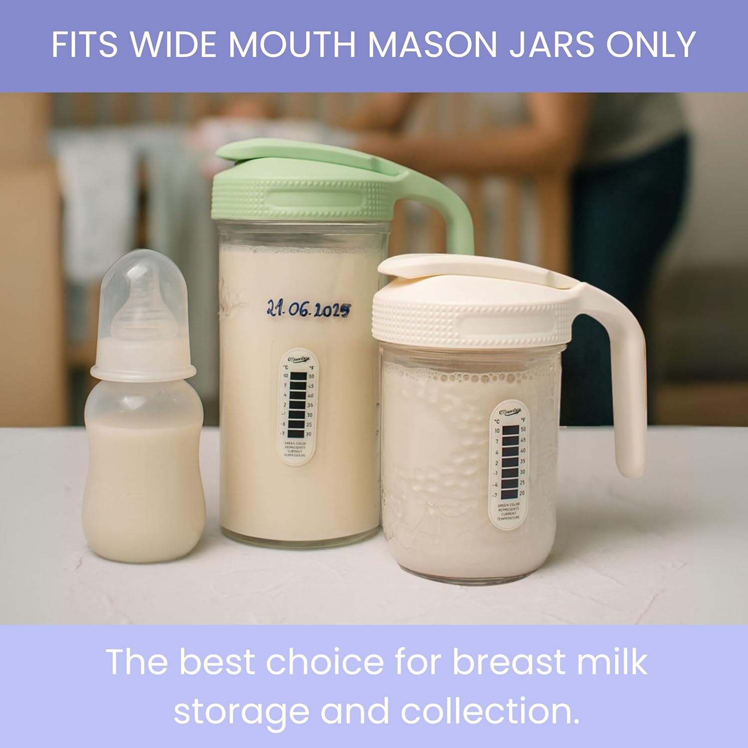 Masontops Breast Milk Storage Kit - 24oz Airtight Mason Jar with Handle, Marker & Stick-on