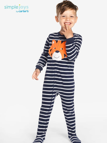 Simple Joys by Carter's Toddlers and Baby Boys' Loose-Fit Flame Resistant Fleece Footed Pajamas, Pack of 3
