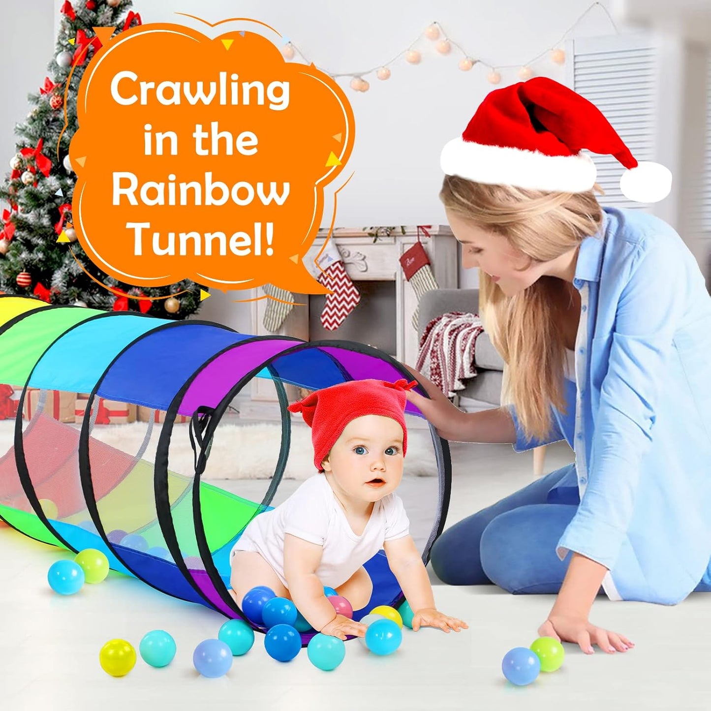 Moncoland Kids Play Tunnel Tent for Toddlers, Colorful Pop Up Crawl Toy Baby Children or Dog Cat with Breathable Mesh, Collapsible Gift Boy Girl Indoor Outdoor Games