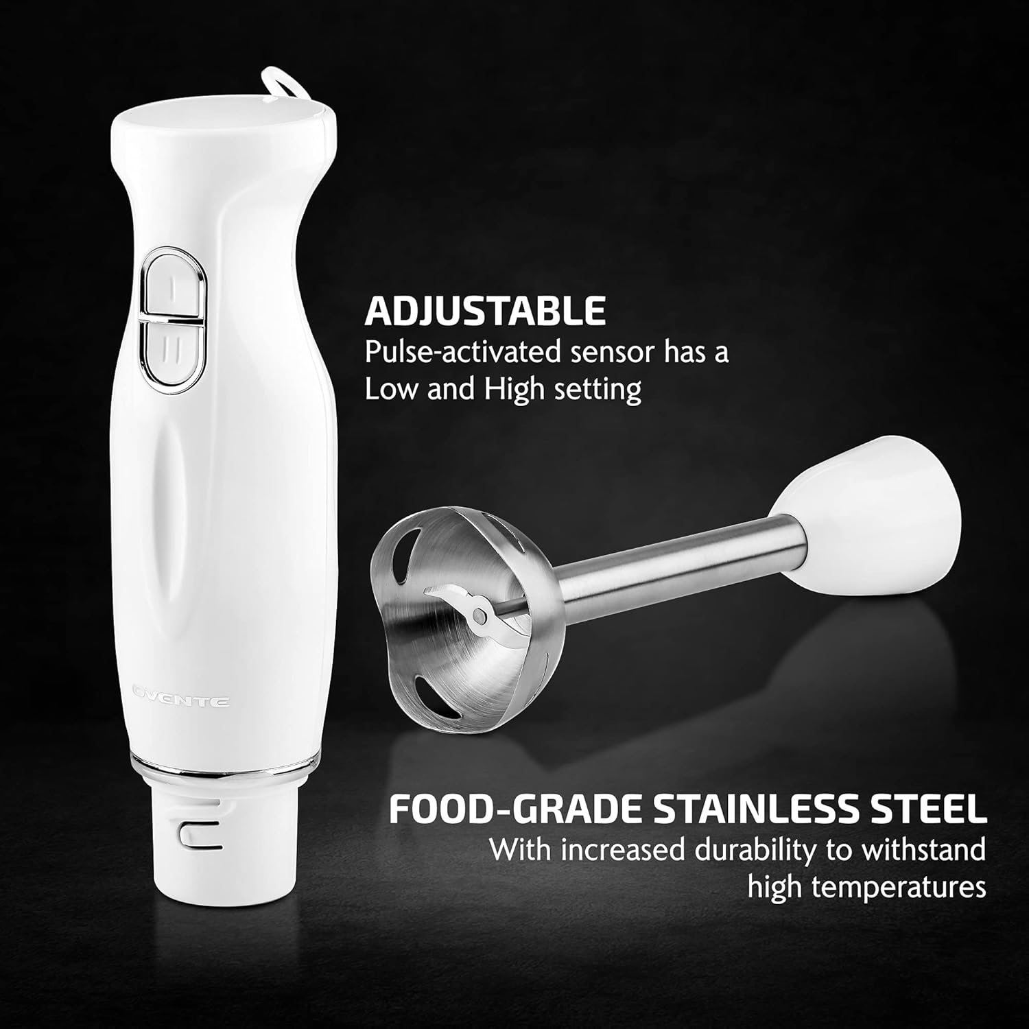 OVENTE Immersion Hand Blender, 300W Electric Handheld Portable Stick Mixer with 2 Mixing Speed and