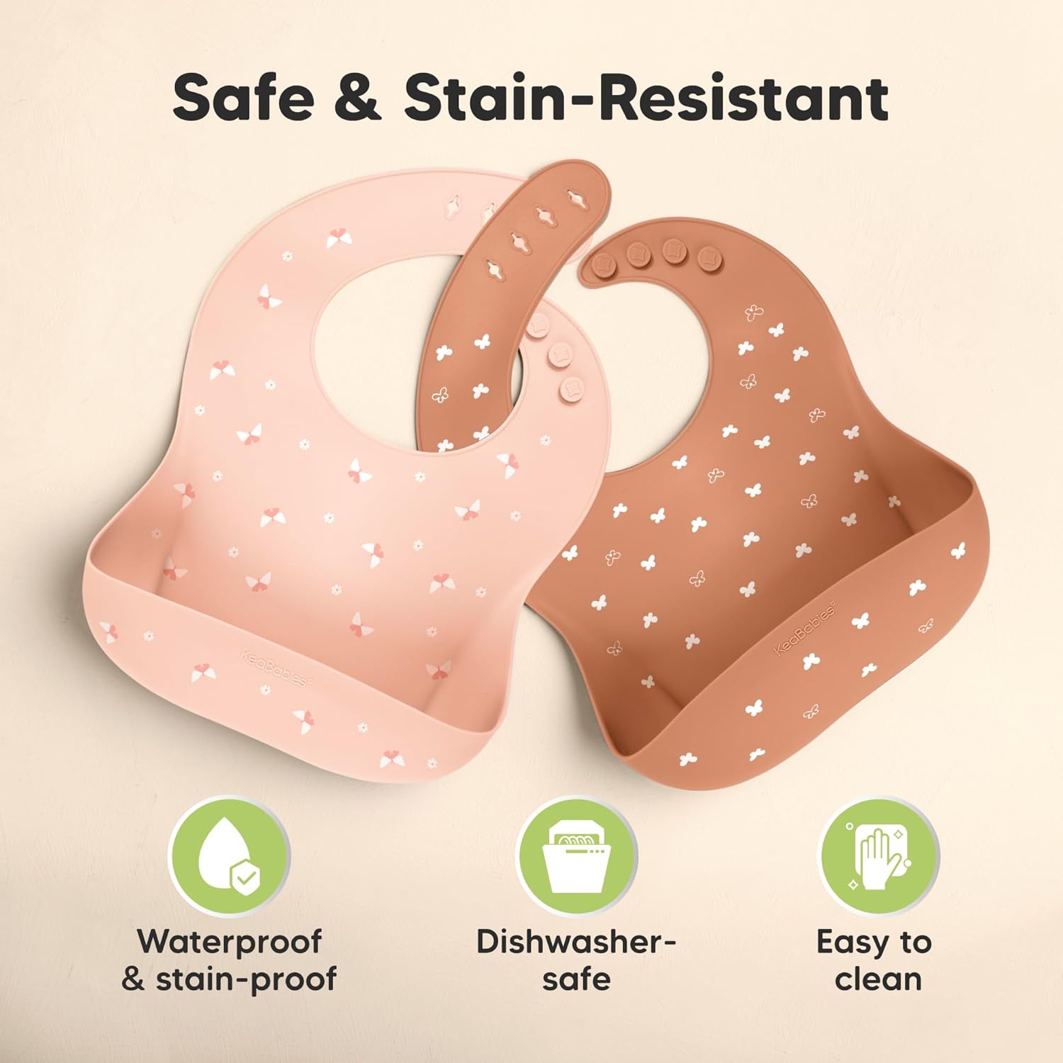 KeaBabies 2-Pack Silicone Baby Bibs for Eating - Sturdy Food-Grade Silicone Bibs for Babies Girl