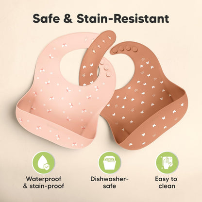 KeaBabies 2-Pack Silicone Baby Bibs for Eating - Sturdy Food-Grade Silicone Bibs for Babies Girl