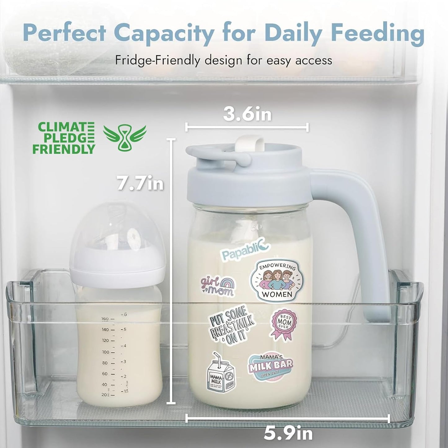 Papablic Glass Breastmilk Pitcher, Formula Mixing Pitcher with Mixing Handle Lid, Wide Mouth Mason