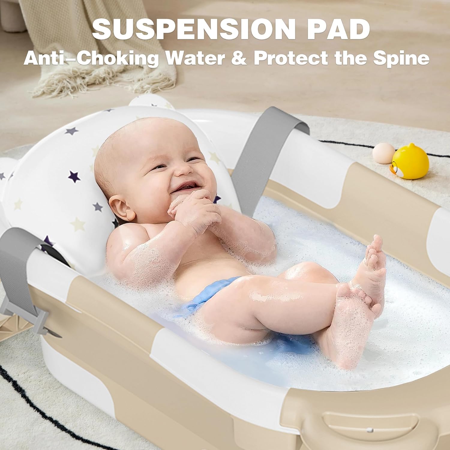 MoreFeel Collapsible Baby Bathtub for Newborn with Thermometer & 1 Hooded Towel & 1 Soft Floating