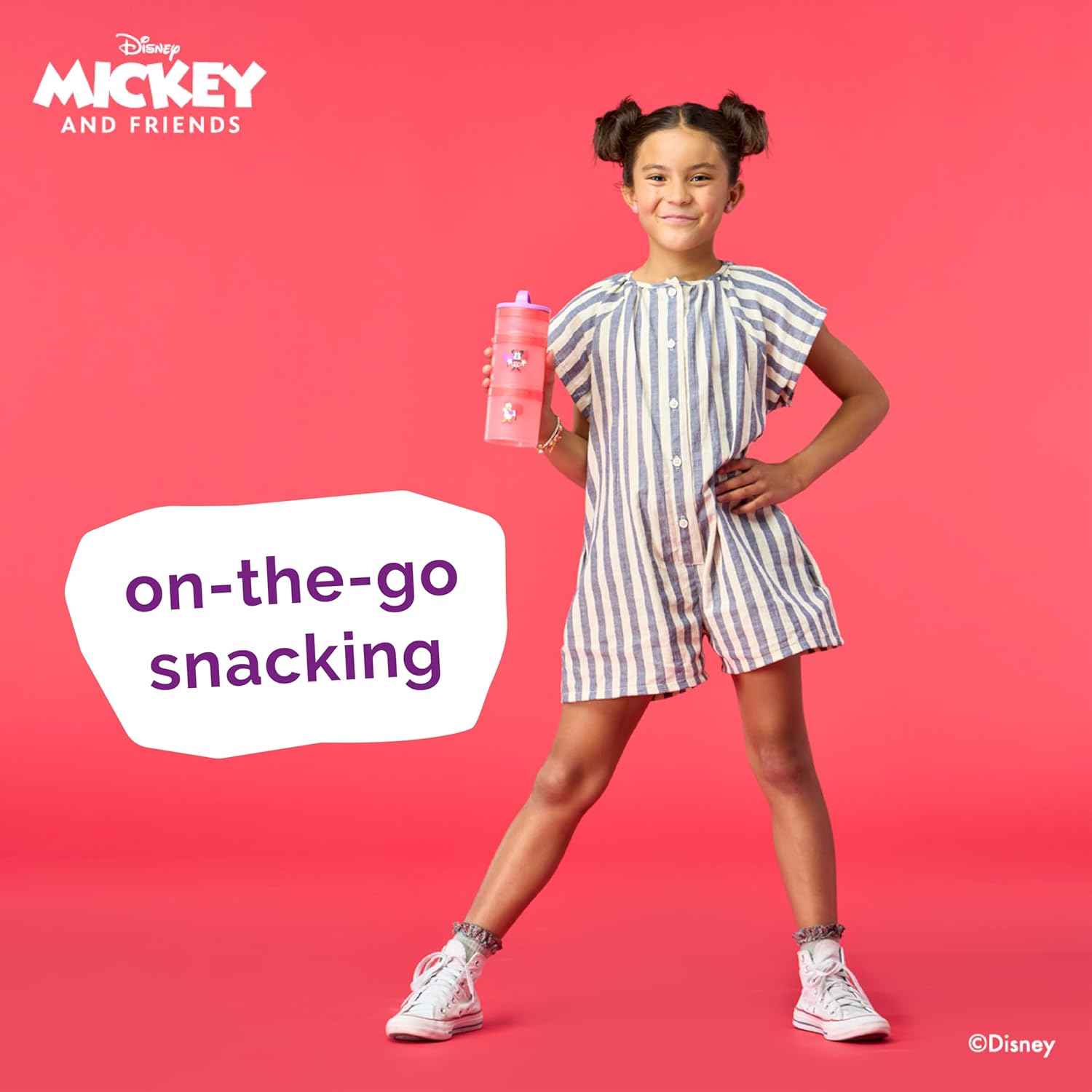 Whiskware Disney Stackable Snack Containers for Kids and Toddlers, 3 Stackable Snack Cups for