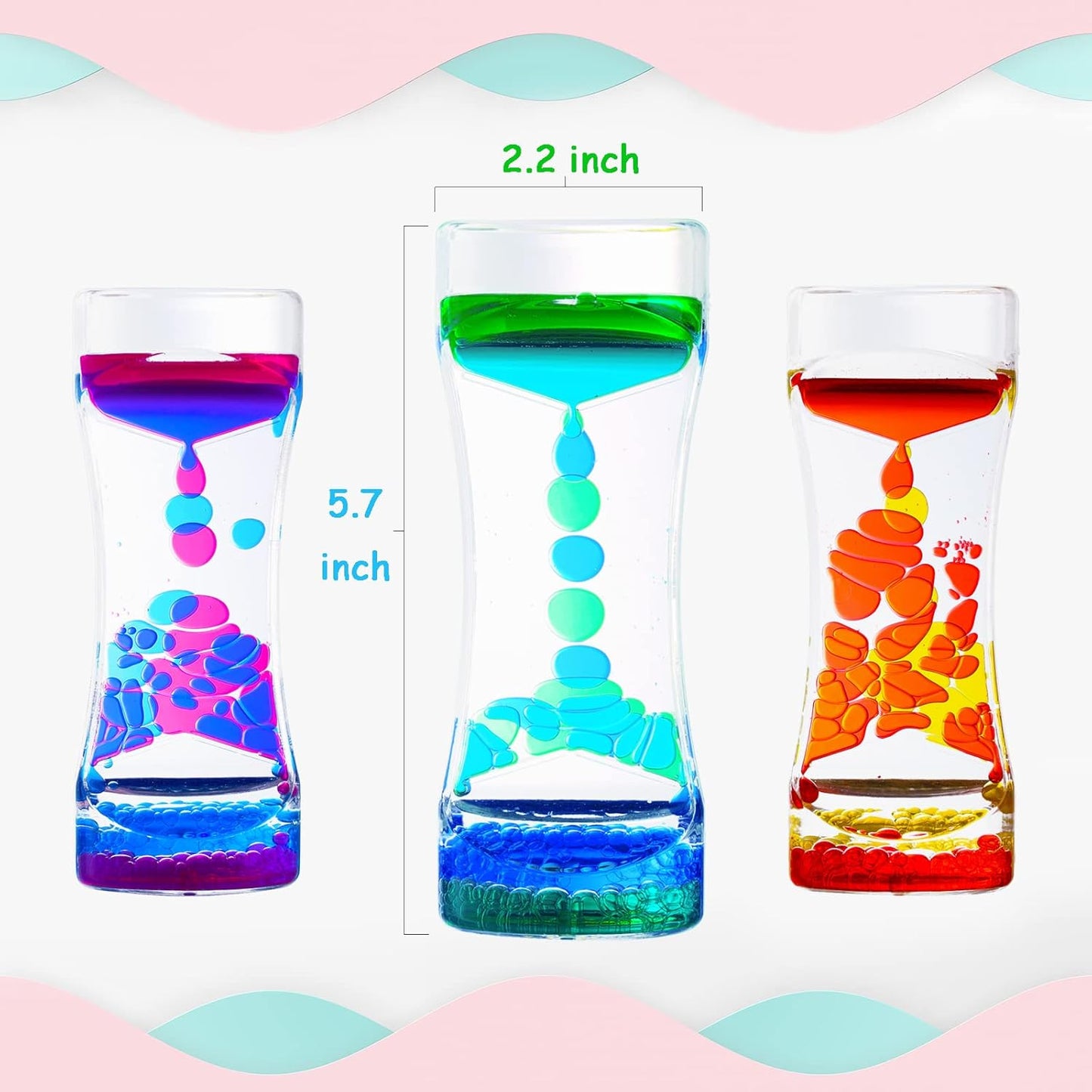 Liquid Motion Bubbler for Kids and Adults,3 Pack Water Timer Fidget Toy,Relaxing Oil Desk Décor,ADHD Autism Anxiety Stress Management Sensory Play Hourglass,Christmas Stocking Filler Gift
