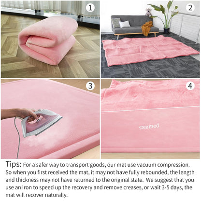 Play Mat for Babies Toddlers,1.3" Thick Elasti-Foam Anti-Fall Cushion Mat for kids Room,28×72 Bedroom Bedside Rugs,Water-Repellent Soft Coral Velvet,Non-Slip(Pink)