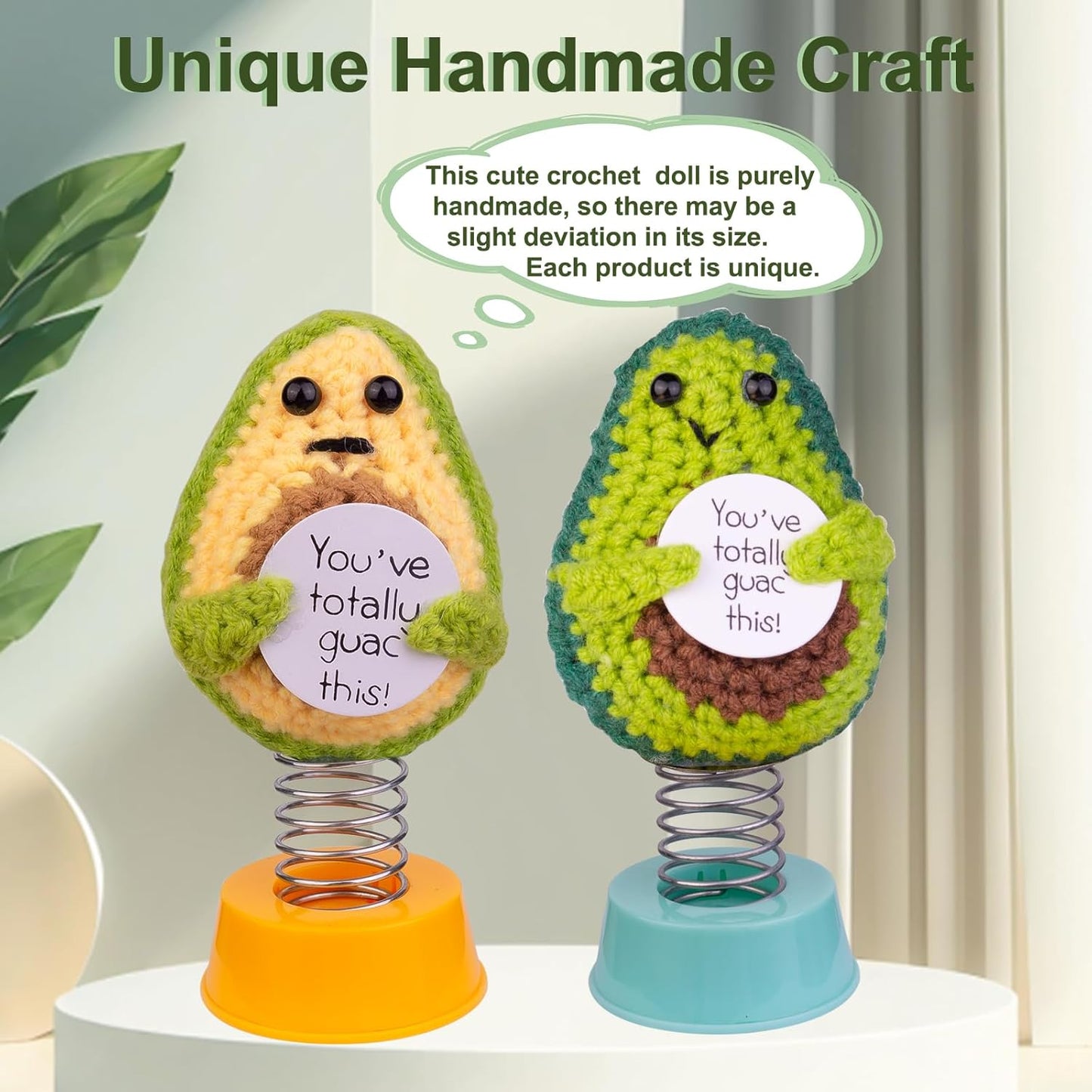 Funny Positive Shaking Avocado Knitting Doll, Handmade Emotional Support Crochet Avocado Car Ornament Gift with Base for Car Interior Home Office Desk Decoration, Dark Avocado