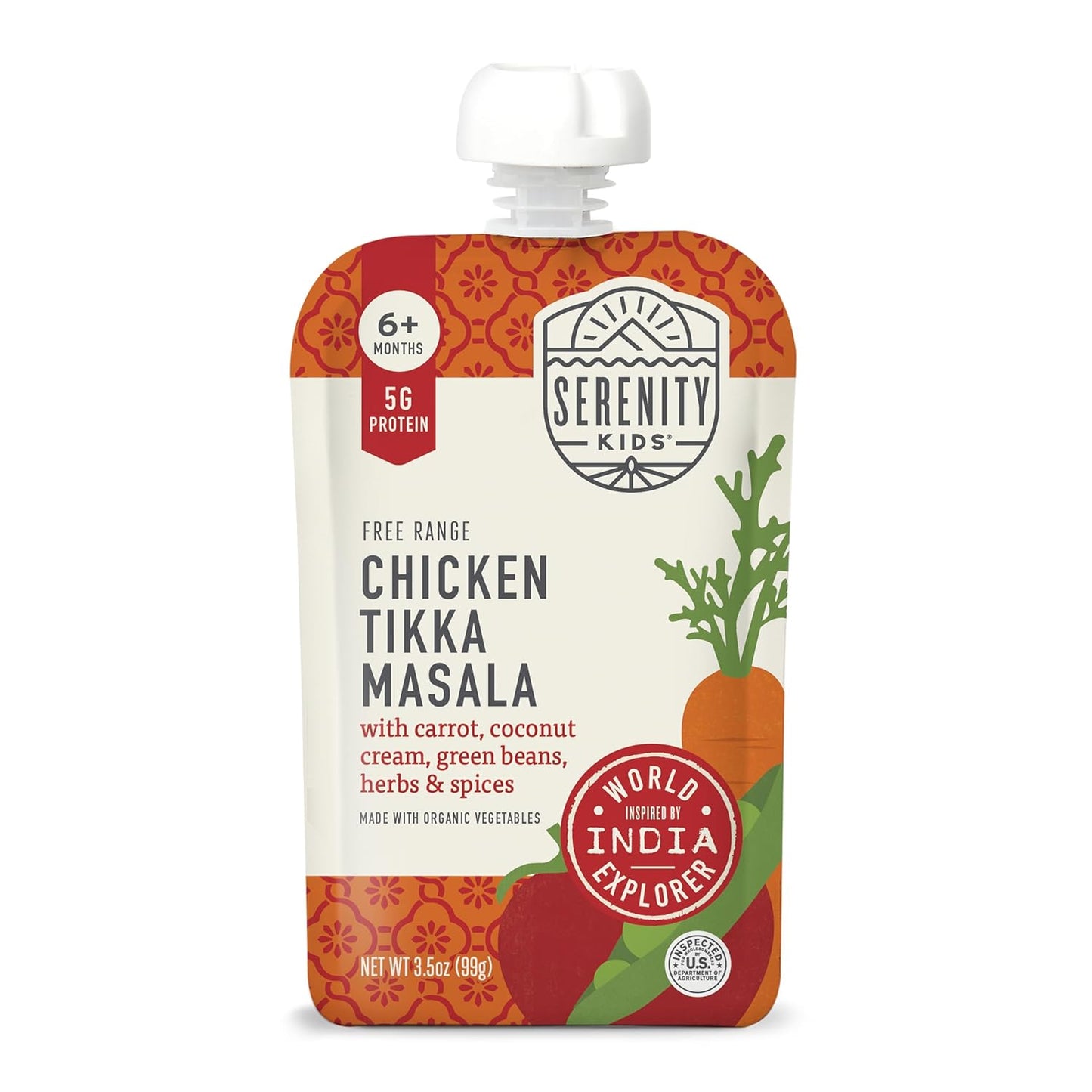 Serenity Kids 6+ Months Chicken Tikka Masala Baby Food Puree Pouches - High Protein Ethically