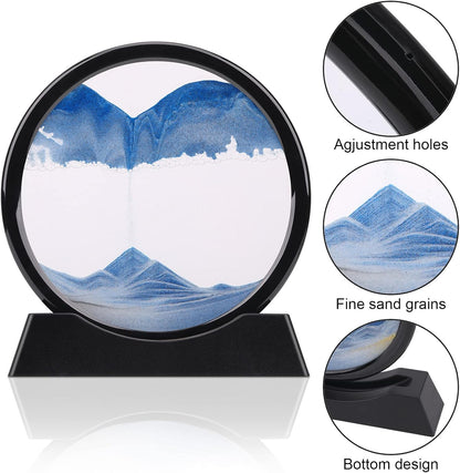 QLKUNLA Moving Sand Art Picture Liquid Motion 3D Deep Sea Sandscape in Motion Display Flowing Sand Frame Relaxing Desktop Home Office Work Decor Art Toys (7 inch, Blue)