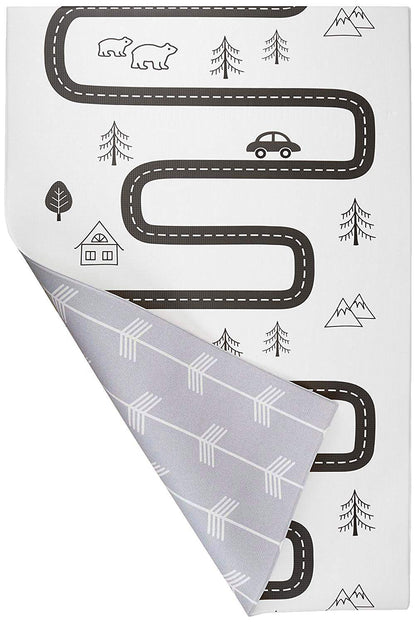 Baby Care Play Mat (Medium, Nordic Trails - Morning Fog Arrows) 73’’ x 49’’ Original One-Piece Reversible Rollable Waterproof Play Mat for Infants, Babies, Toddler, and Kids