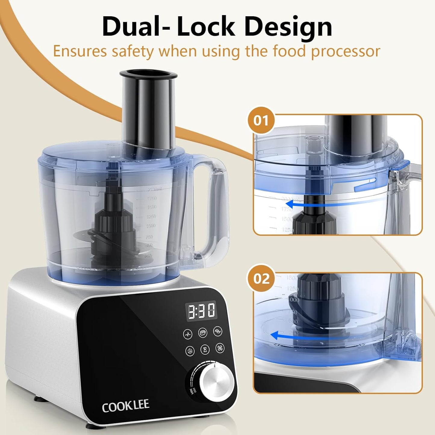COOKLEE Food Processor, 600 Watts, 6 Functions Electric Food Chopper for Chopping, Mincing, Dicing