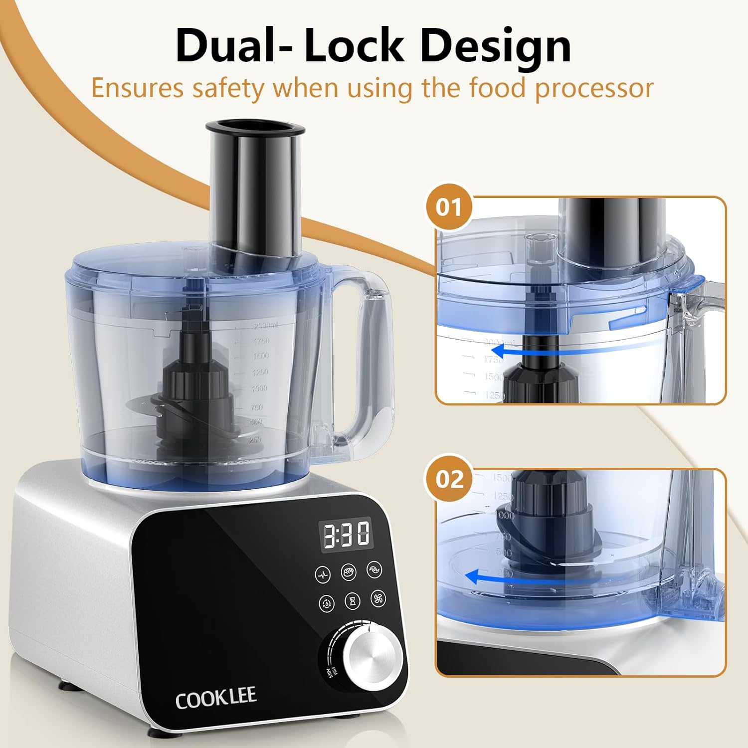 COOKLEE Food Processor, 600 Watts, 6 Functions Electric Food Chopper for Chopping, Mincing, Dicing