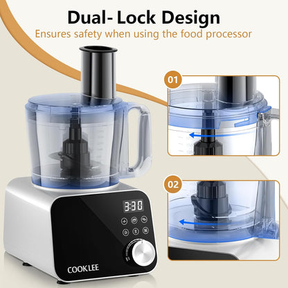 COOKLEE Food Processor, 600 Watts, 6 Functions Electric Food Chopper for Chopping, Mincing, Dicing