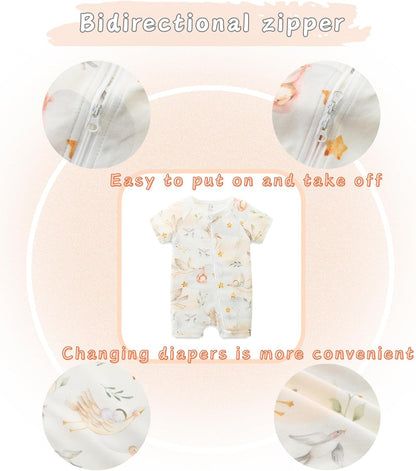 Unisex Summer Trendy 2-Pack Rompers Short Sleeve Zipped Bodysuit Infant Cotton Outfits