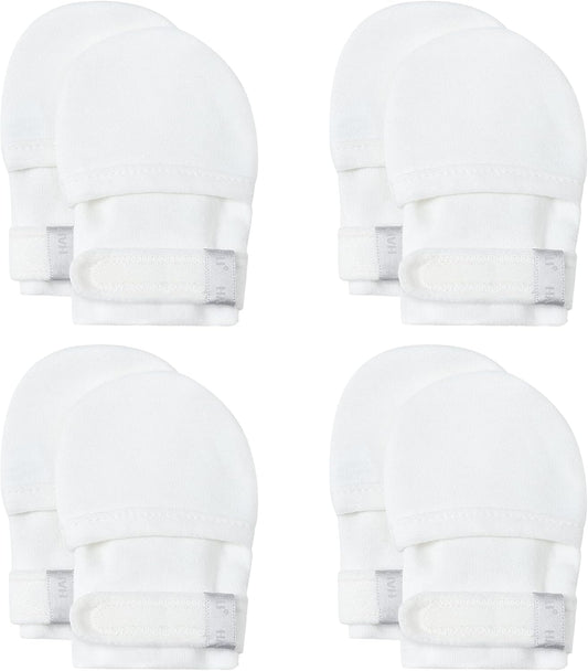 HAPIU Baby No Scratch Mittens Stay On, 100% Cotton Breathable, Adjustable Infant Gloves for Boys Girls, Newborn - 12 M