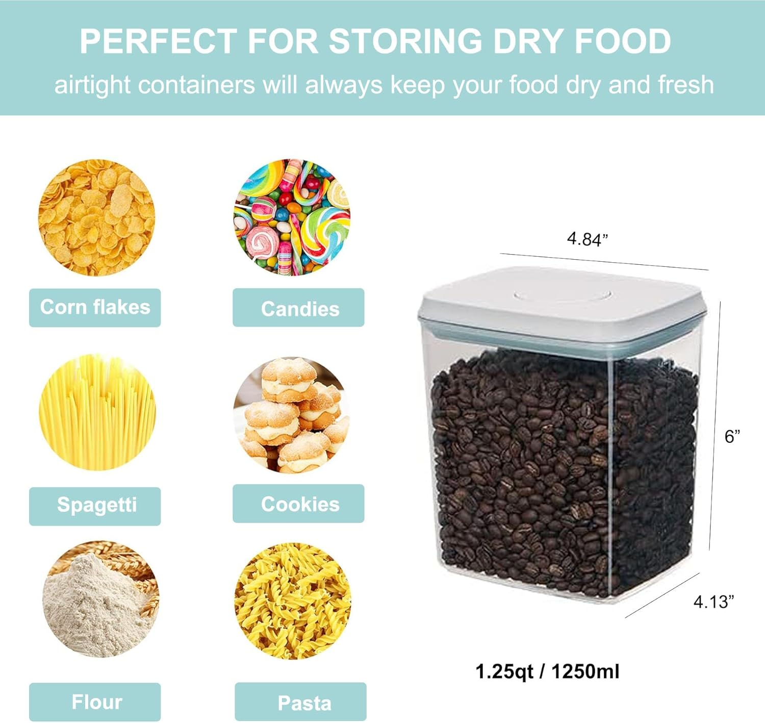 Airtight Food Storage Container - 1.25qt / 1250ml Rectangle Pop Containers With Lids, Bpa Free for