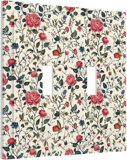 Decorative Switch Plates Vintage Flowers Rose Leaf Bird Butterfly 2 Gang Double Toggle Outlet Light Switch Cover Wall Plate Electrical Faceplate for Bedroom living Room Decor