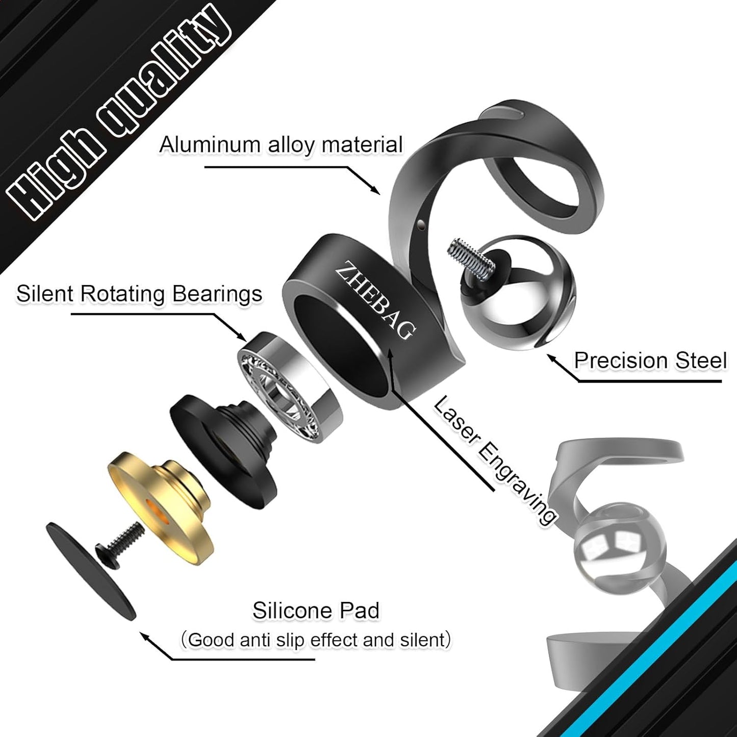 Kinetic Desk Toy, Metal Fidget Toys for Adults, Unique Optical Illusion Stress Reducing Desktop Spinning Toy, Adult Sensory Toys, Decorative Gifts for Offices and Cars(Silver-Gold)