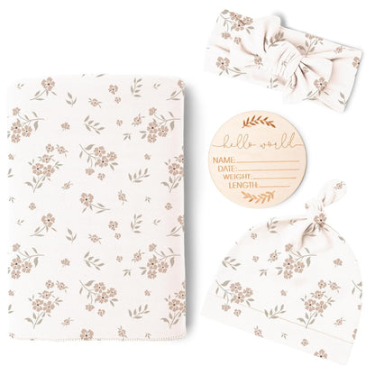 Konssy Baby Girl Newborn Receiving Blanket with Matching Headband and Beanie Set Baby Swaddle Nursery Swaddle Wrap