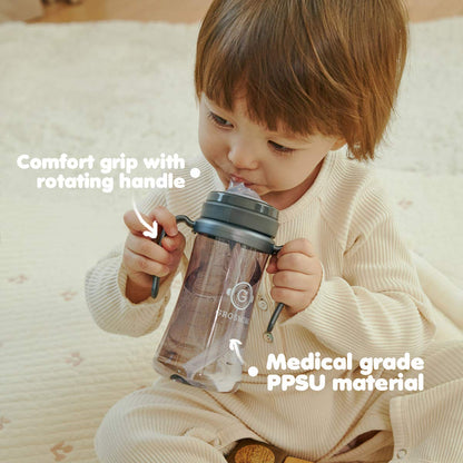 GROSMIMI Spill Proof no Spill Magic Sippy Cup with Straw with Handle for Baby and Toddlers, Customizable, PPSU, BPA Free 10 oz (Pink)