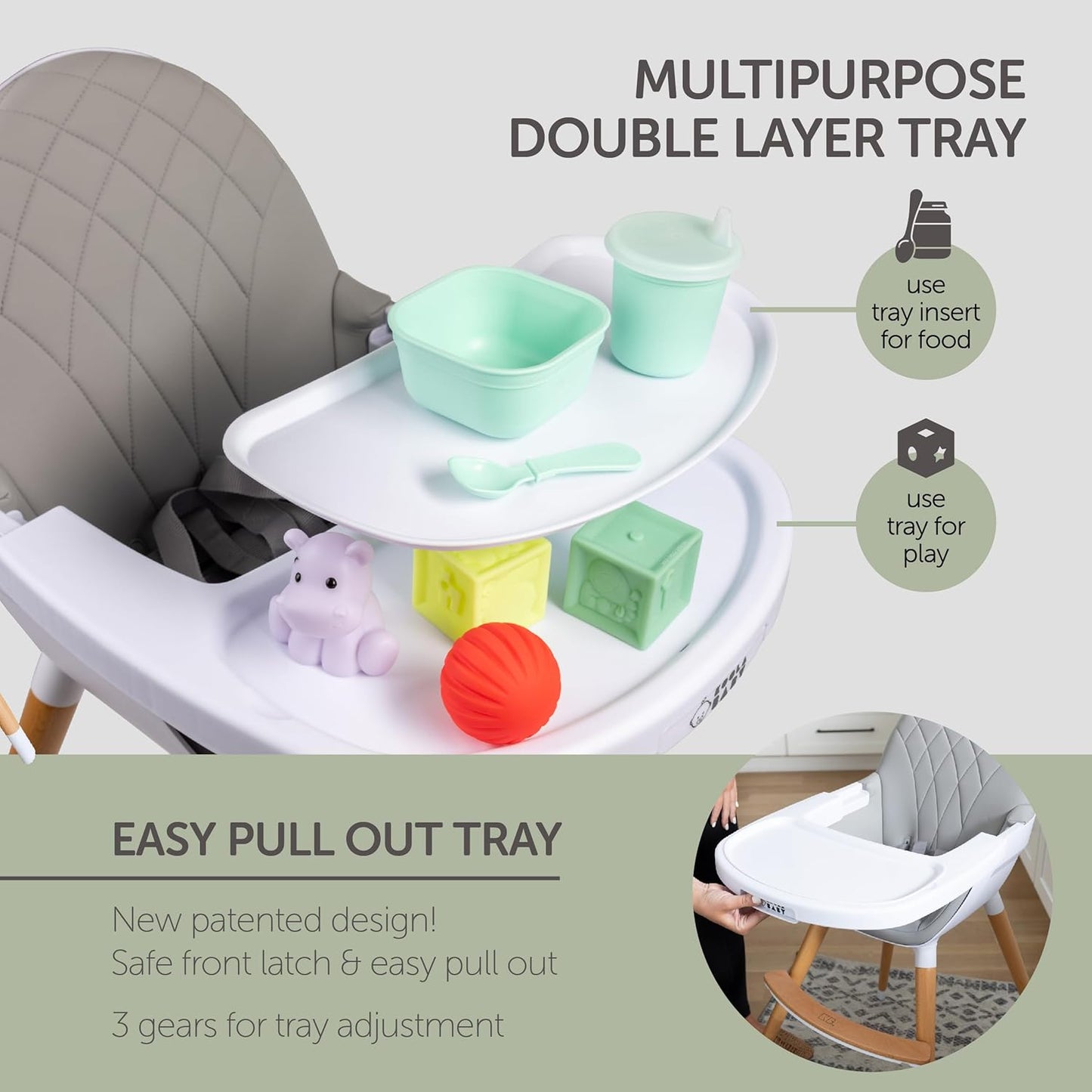 Convertible High Chair for Babies, Toddlers, Kids & Children - Wooden Highchair with Adjustable