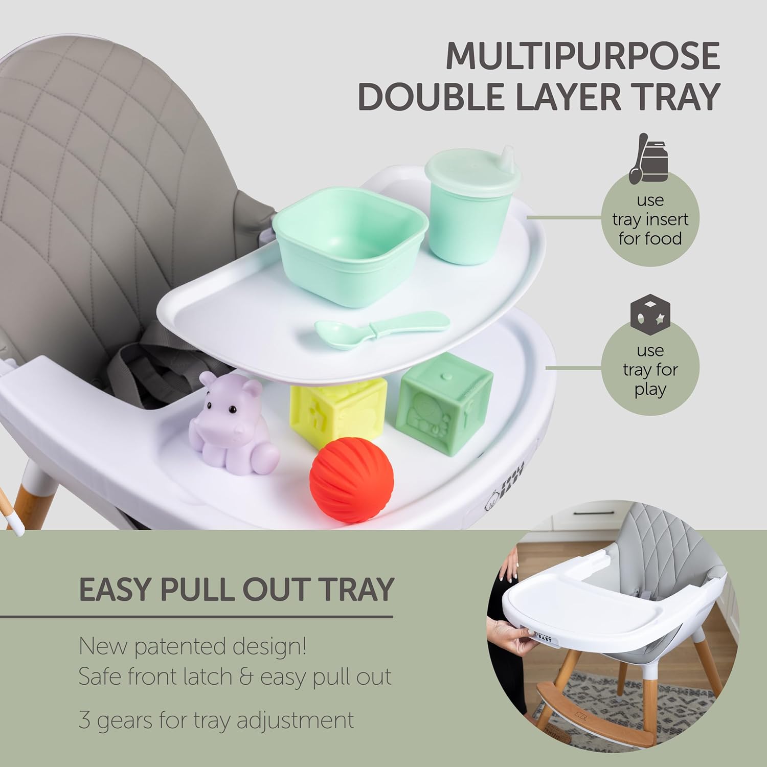 Convertible High Chair for Babies, Toddlers, Kids & Children - Wooden Highchair with Adjustable