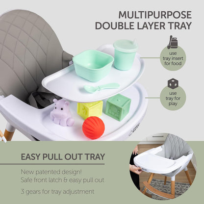 Convertible High Chair for Babies, Toddlers, Kids & Children - Wooden Highchair with Adjustable
