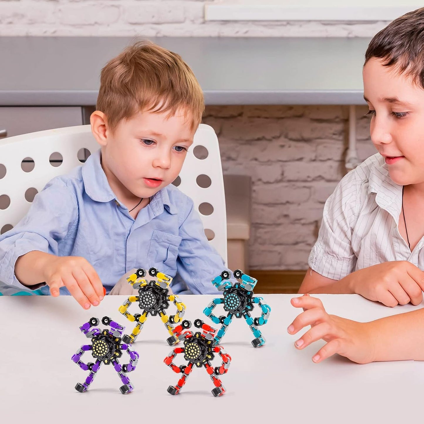4 PCS Fidget Spinner Sensory Toys,Creative Top Spinning Stress Relief Hand Toy,Transformable Chain Mechanical Spiral Twister Fingertip Gyro Anti-Anxiety Toys for Adults and Kids