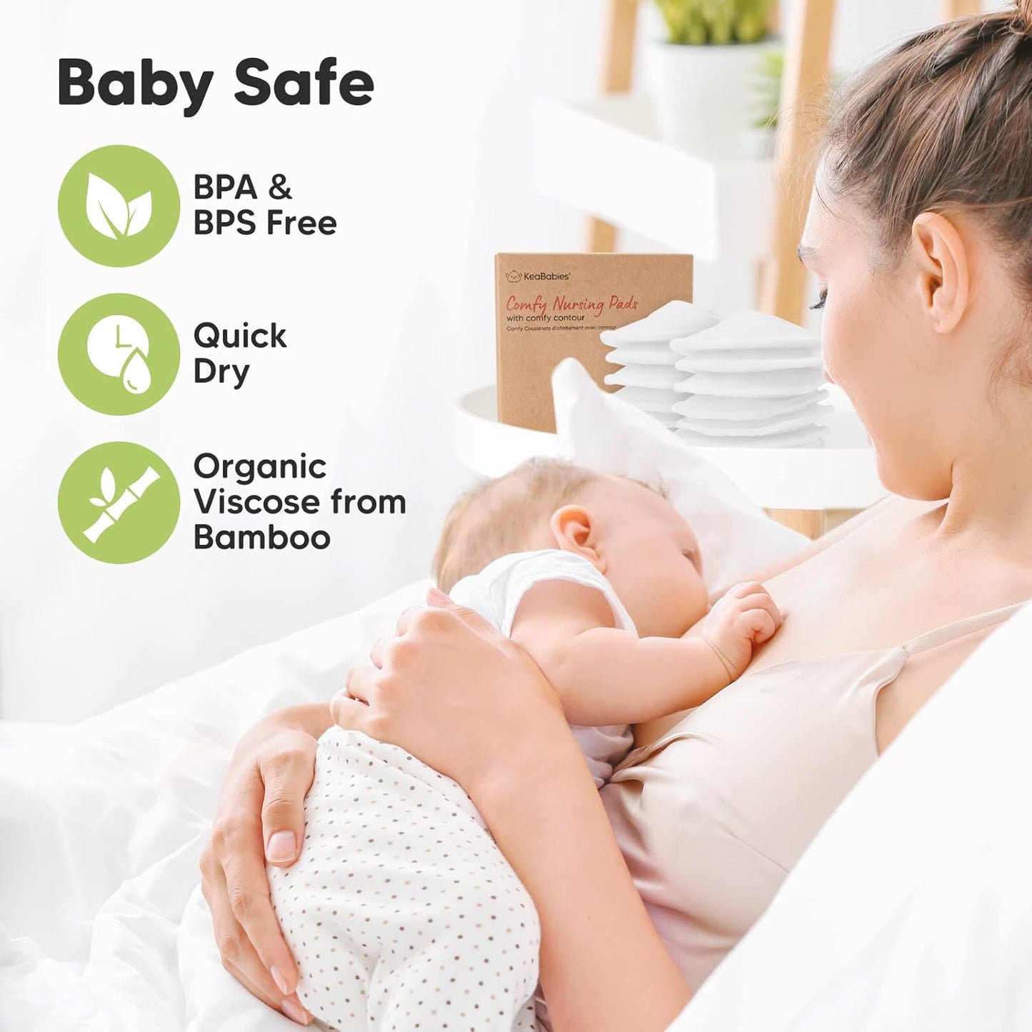 Organic Nursing Pads - 14 Washable Viscose Derived from Bamboo Breastfeeding Pads, Wash Bag