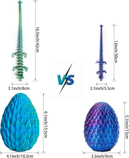 16.5 Inch 3D Printed Dragon with 6.1 Inch Dragon Eggs Fidget Toy ADHD Toys Executive Desk Toys Articulated Dragon Crystal Dragon Toys Home Office Decor(Blue-Green)