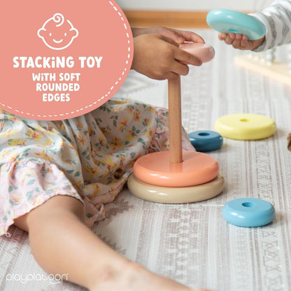 Play Platoon Wooden Rainbow Stacking Toy Ring Stacker, Educational Interactive Learning Toys