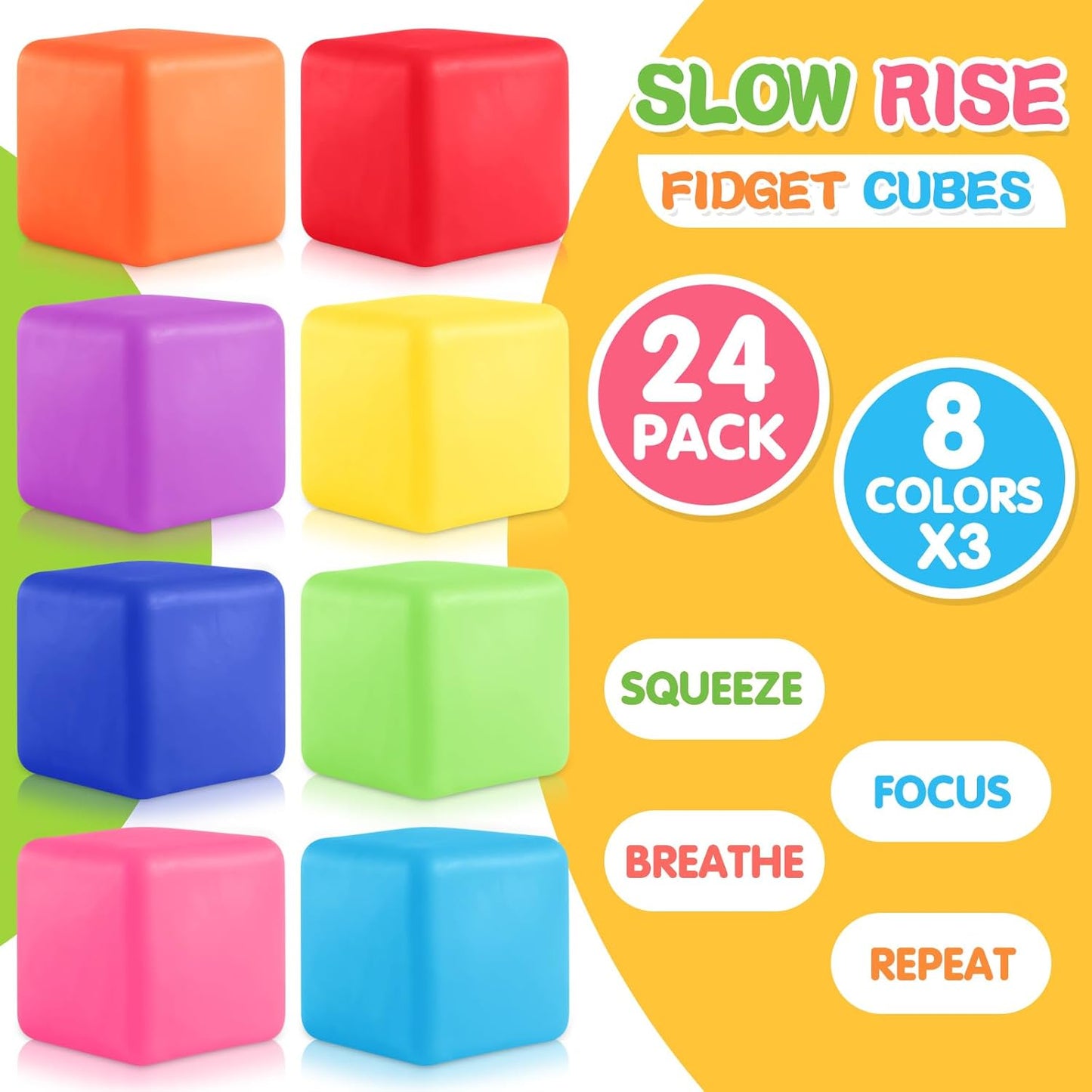Fidget Toys Stress Cube, 24Pcs Stress Balls Bulk for Kids and Adult, Slow Rising Stress Ice Cube