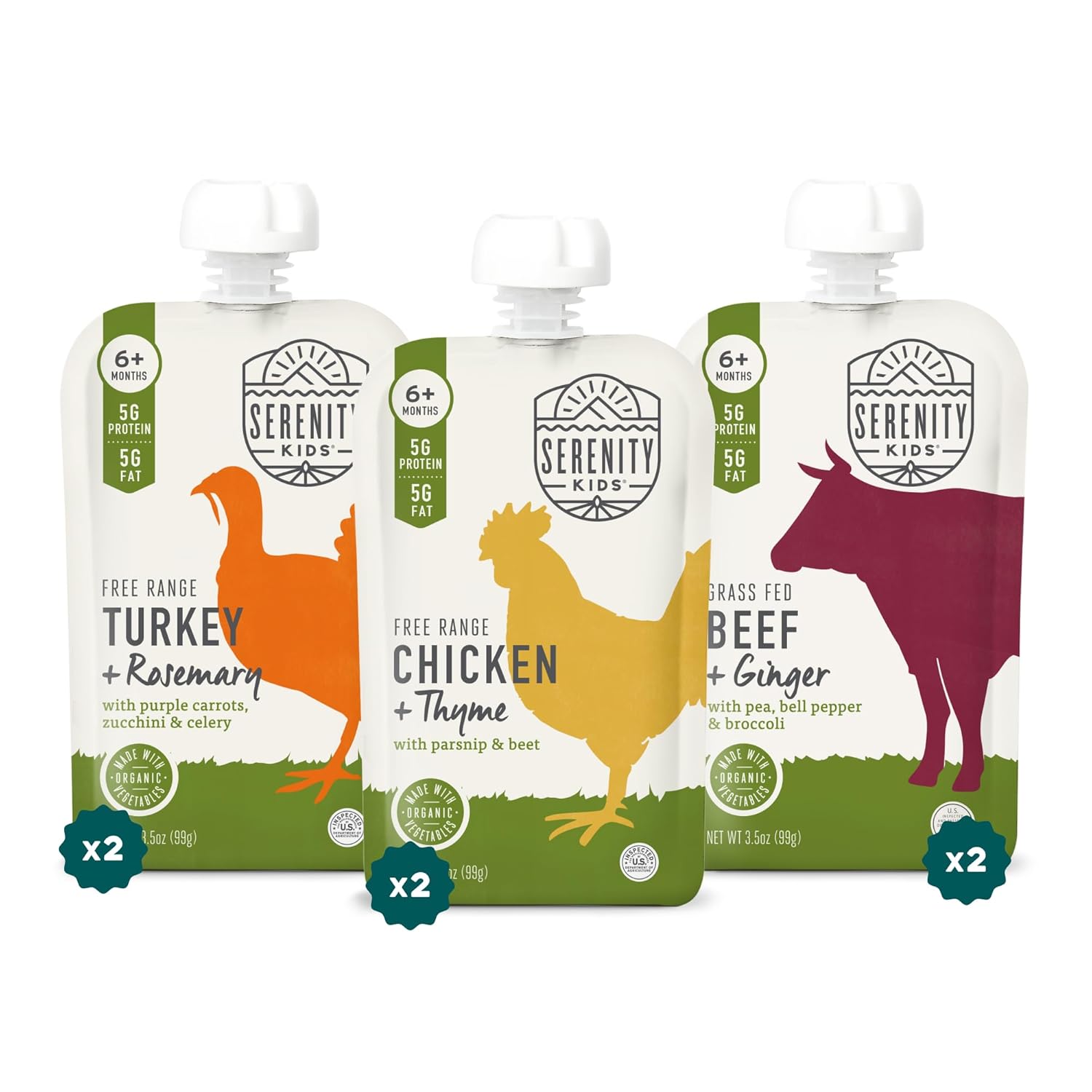 Serenity Kids 6+ Months Baby Food Pouches Puree - BPA-Free Meats & Herbs - Organic Baby Food Puree