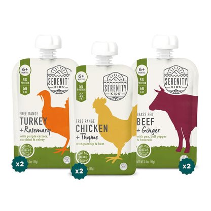 Serenity Kids 6+ Months Baby Food Pouches Puree - BPA-Free Meats & Herbs - Organic Baby Food Puree
