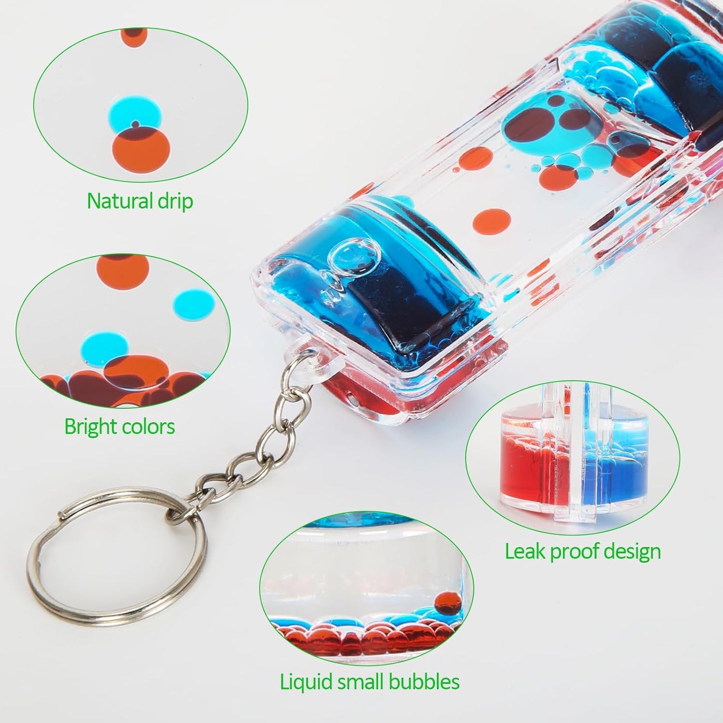 Dynamic Liquid Timers Key Chain Set, Colorful Motion Bubbler Timekeeper Key Chain, Liquid Hourglass Keychains