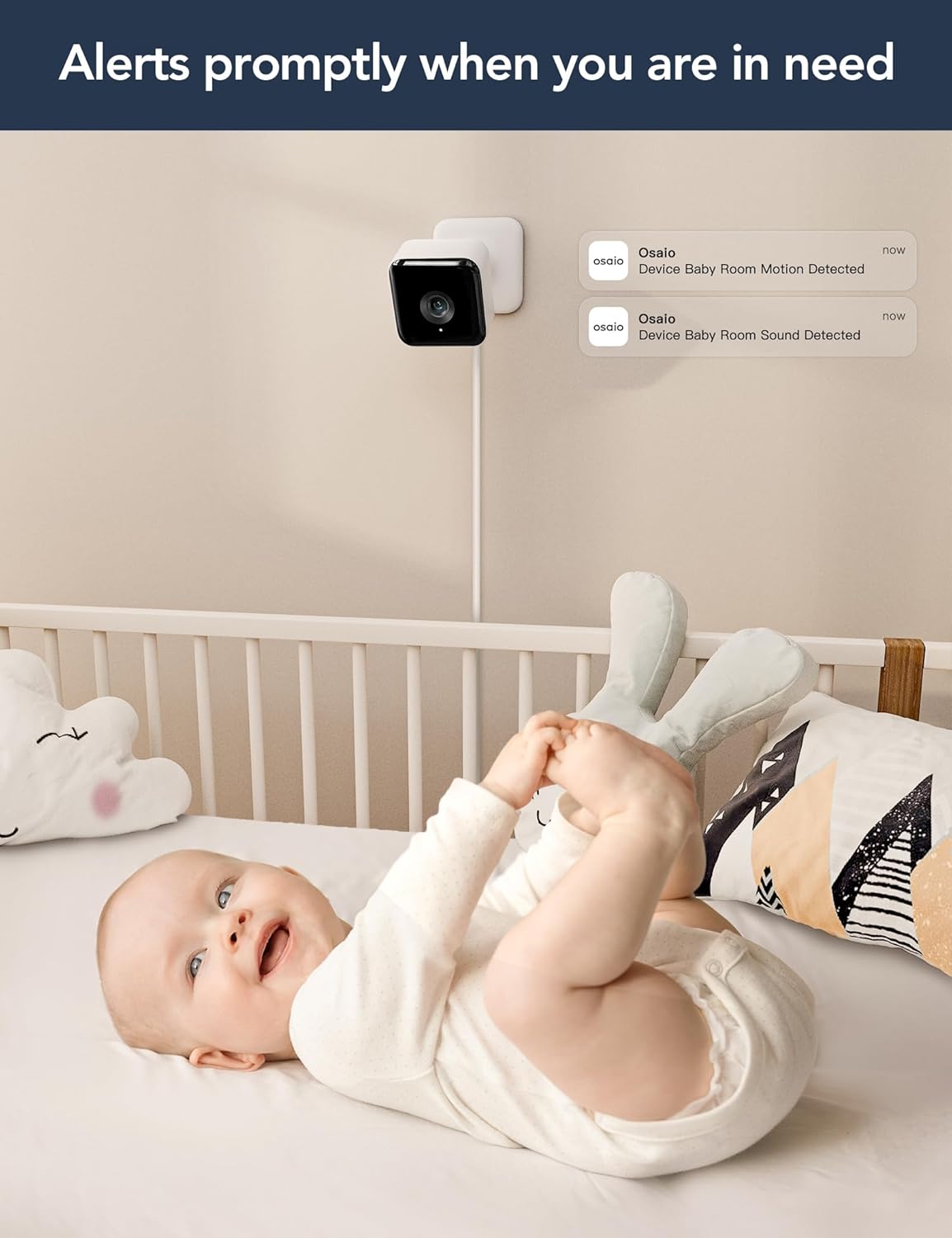 GNCC Baby Monitor with Camera and Audio, Baby Monitor WiFi Smartphone 2.4 GHz with Motion and Sound Detection, Pet Security Camera Indoor, 1080P HD Night Vision,Two-Way Audio, SD or Cloud Storage