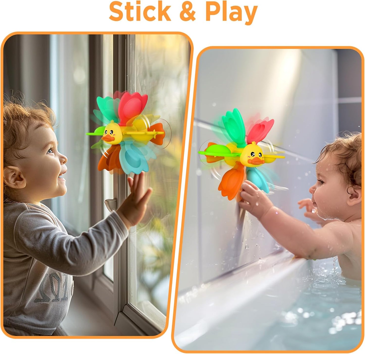 iPlay, iLearn Baby Duck Bath Toy, Toddler Bathtub Suction Water Spinner Gear, Kid Shower Fishing