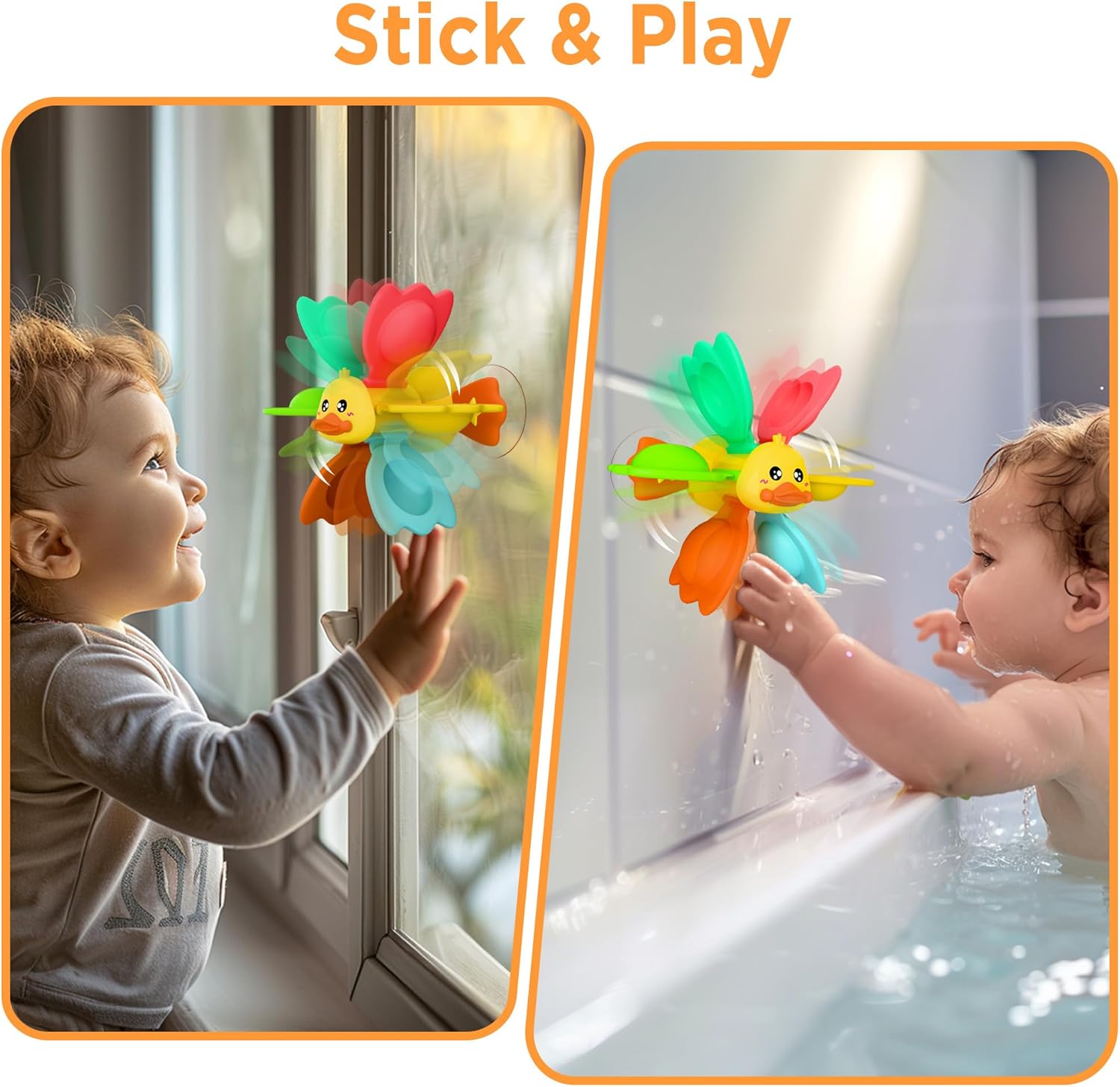 iPlay, iLearn Baby Duck Bath Toy, Toddler Bathtub Suction Water Spinner Gear, Kid Shower Fishing