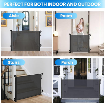 Retractable Safety Baby Gate or Mesh Dog Gate,Durable Portable Mesh Retractable Gate,Easy to Use for Stairs, Doorways, Hallways, Indoor, Outdoor, 33.5" Tall, Up to 65" Wide, Black