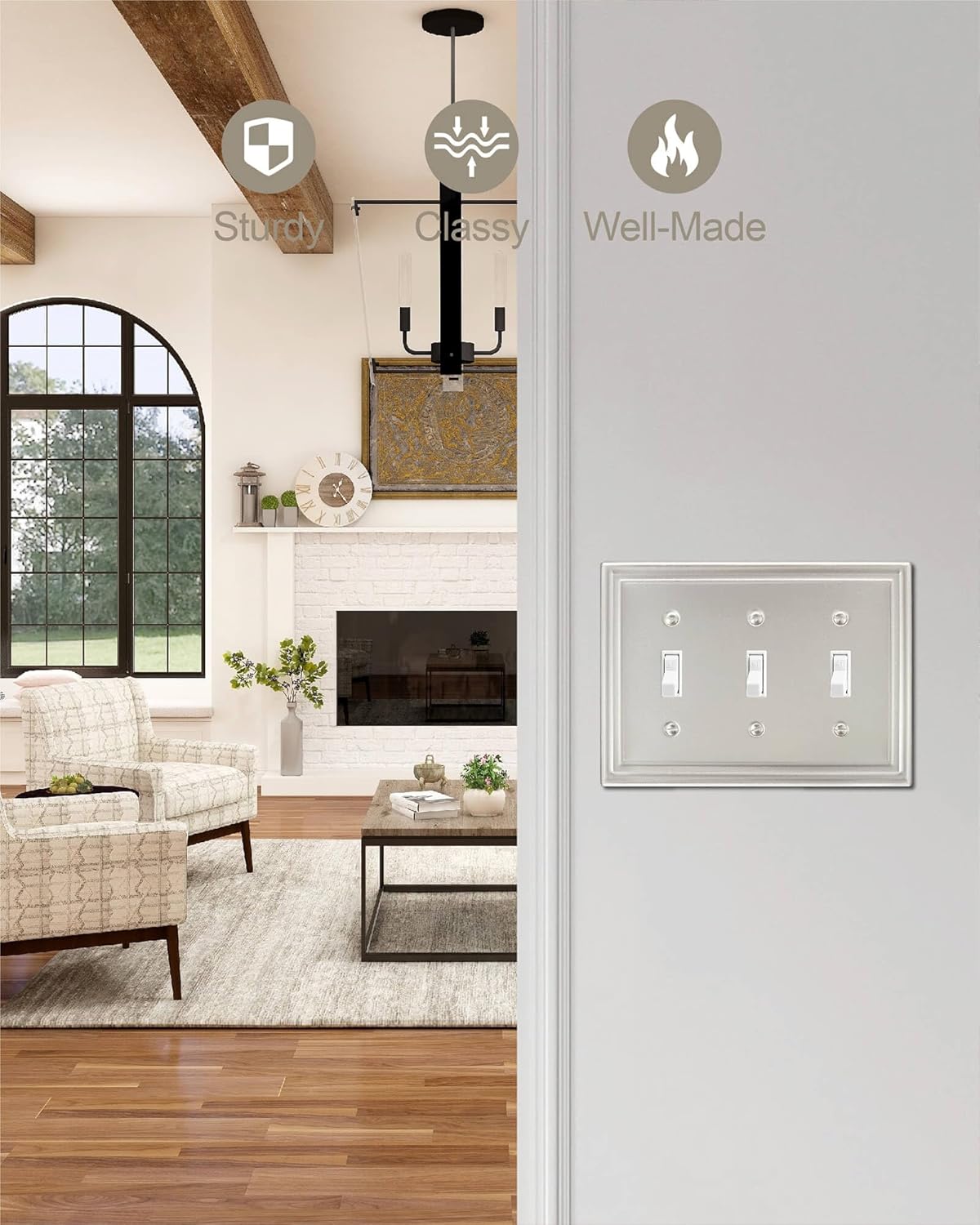 2-Pack Triple Toggle Wall Plate, Satin Nickel Light Switch Cover, Metal Switch Covers Wall Plate