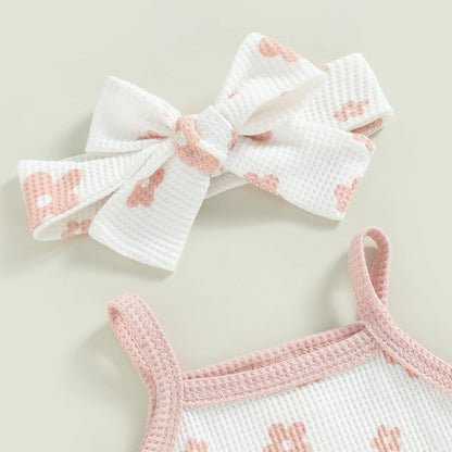 fhutpw Baby Girl Clothes Summer Cute Outfits 3 6 12 18 Months Spaghetti Strap Romper & Floarl Shorts Sets