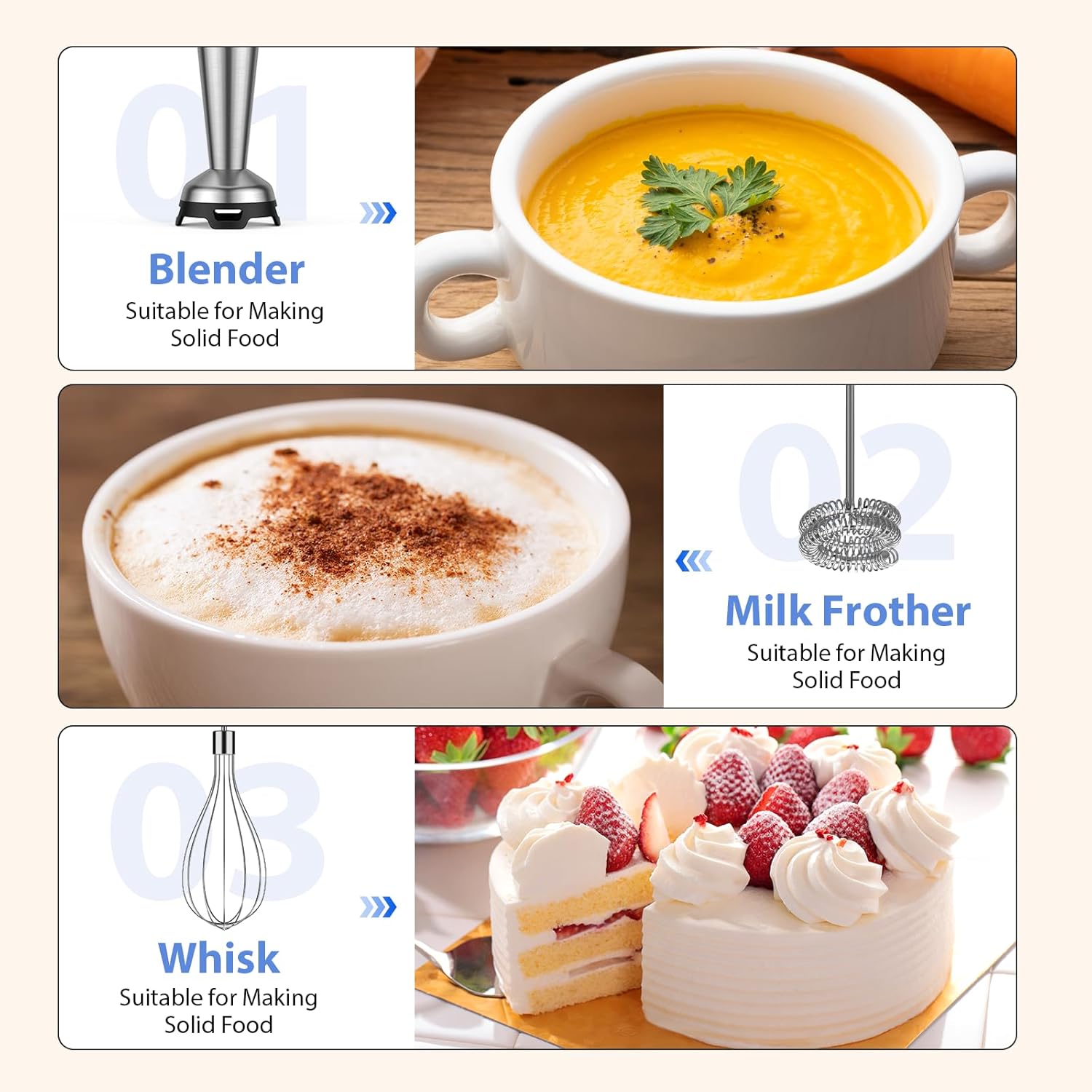 KOIOS Immersion Blender, 1000W Anti-scratch 3-in-1 Hand Blender, Upgraded 12 Speed Stainless Steel