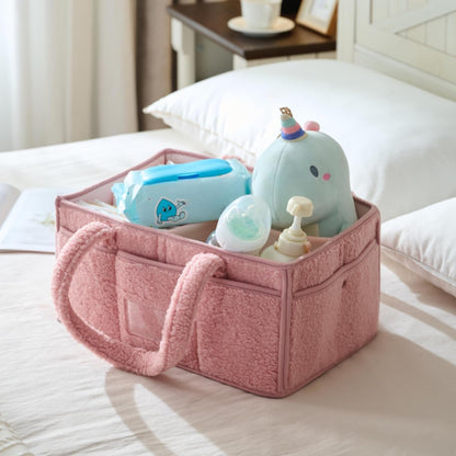 luxury little Diaper Caddy Organizer, Large Cotton Rope Nursery Baby Basket, Changing Table Organizer for Baby Diaper Storage, Portable Car Organizer with Removable Divider (Pink)