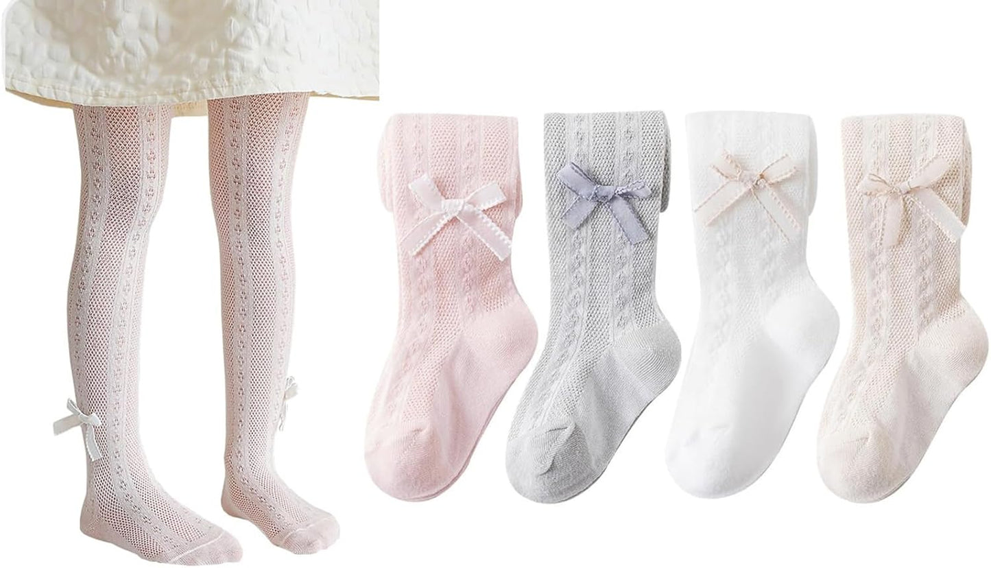 CHUNG Baby Girls Cotton Tights Thin Hollowed Summer with Bowknot Mesh Lace Fashion Toddler Footed Legging Pantyhose