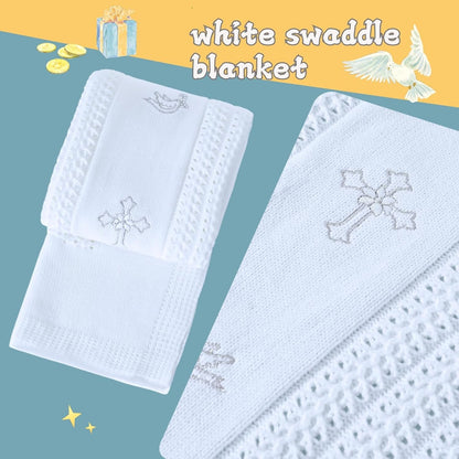 Booulfi Baby Blankets for Boys Girls Baby Receiving Blankets Silver Cross Dove of Peace Embroidery