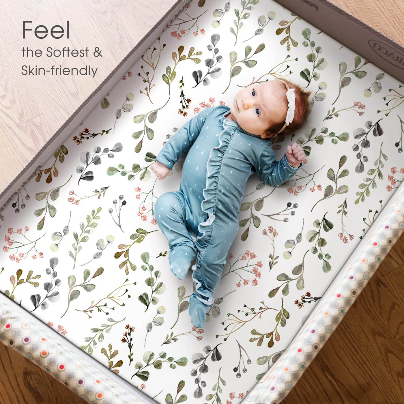 GRSSDER Stretchy Ultra Soft Jersey Knit Fitted Pack n Play Sheets Set 2 Pack， Portable Pack and