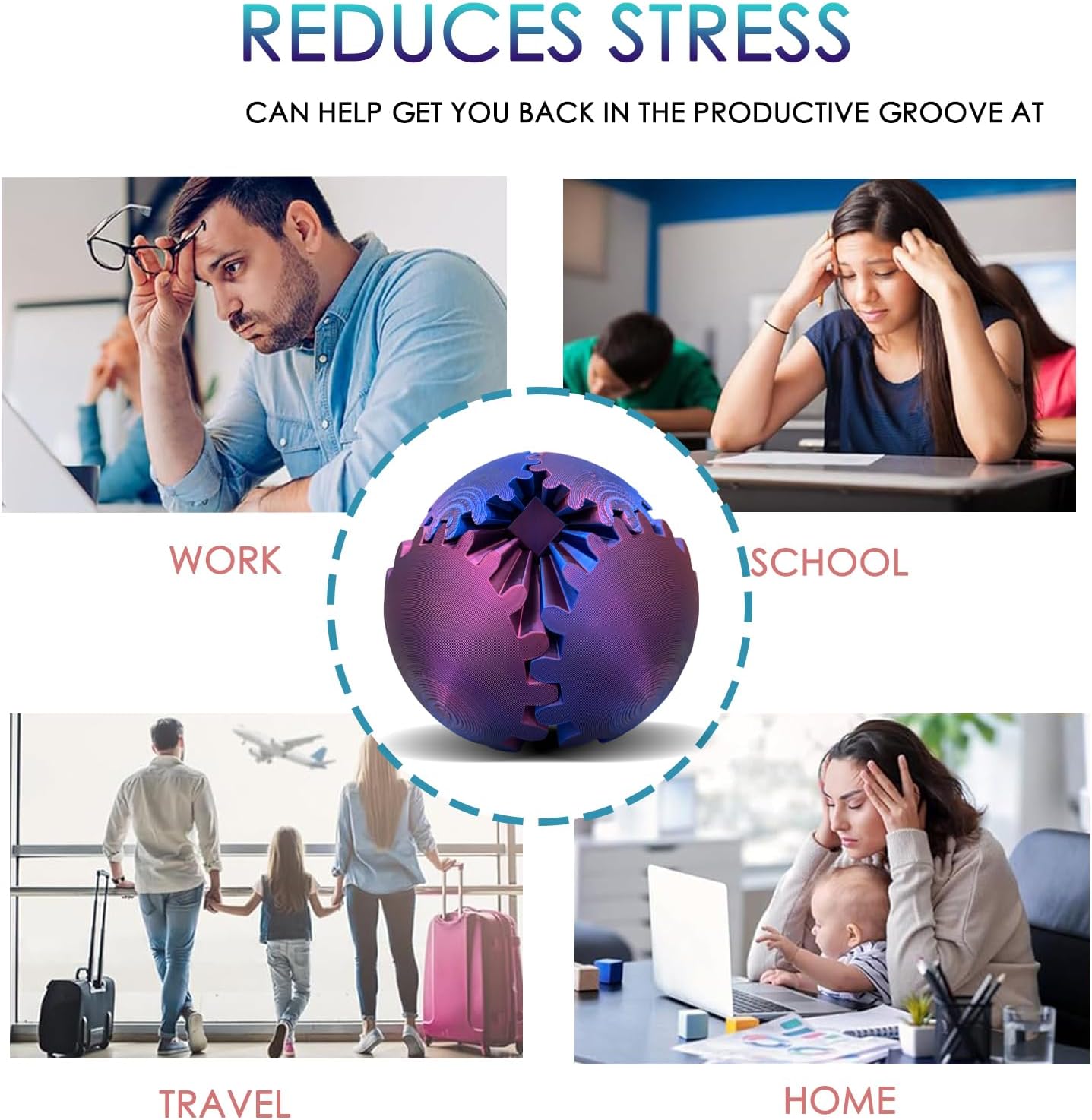 Gear Ball 3D Printed, The Steampunk Whirling Wonder Fidget Ball Toy, Gear Ball 3D Model Cube Fidget Toy, Funny Stress & Anxiety Relaxing Fidget Toy for Adults & Kids (Blue&Purple)