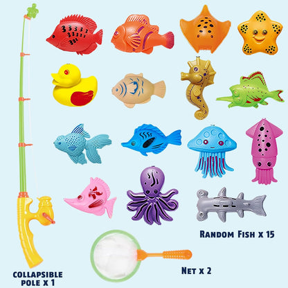 CozyBomB™ Kids Fishing Bath Toys Game | Magnetic Floating Toy Magnet Pole Rod Net, Plastic Floating